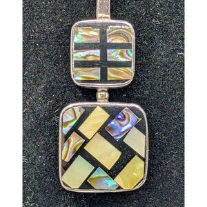 Sandy Baker Sterling 925 Paula shell horn inlay mosaic pendant on 925 Necklace